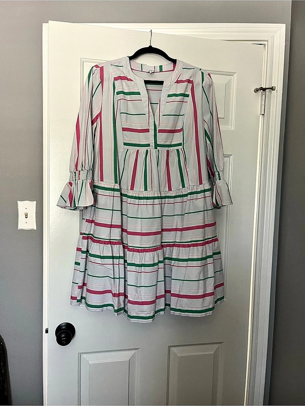 Crown & Ivy Striped Midi Dress in White & Pink